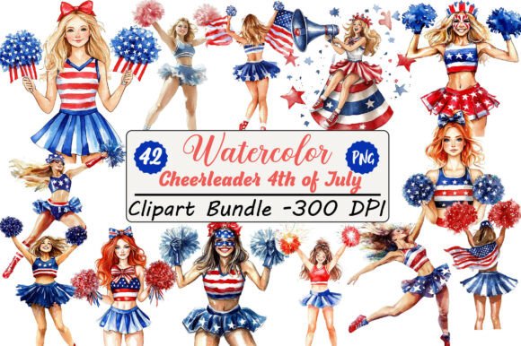 Celebrate with Vibrant Cheerleader & 4th of July Clipart