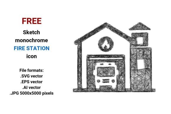 Sketch Fire Station Icon: Free Vector for Your Projects