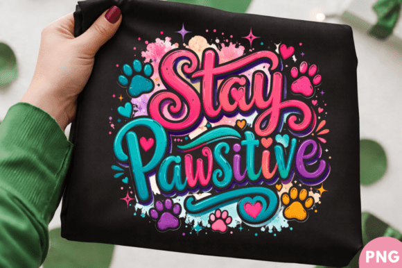 Stay Pawsitive Colorful Dog Lover T-shir: A Design Asset for Vibrant Projects