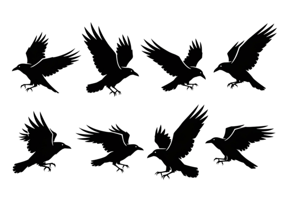 Unleash Dark Elegance with Flying Raven Silhouettes SVG Clipart
