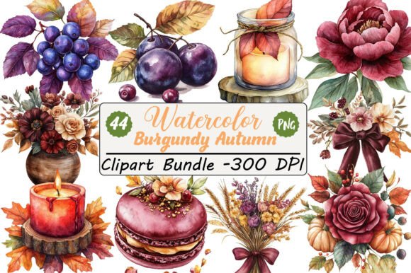 Watercolor Burgundy Autumn Clipart: A Designer's Asset
